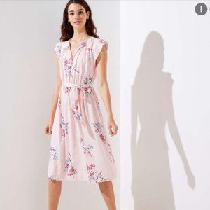 Loft Pink Floral Flutter Fleeve Dress